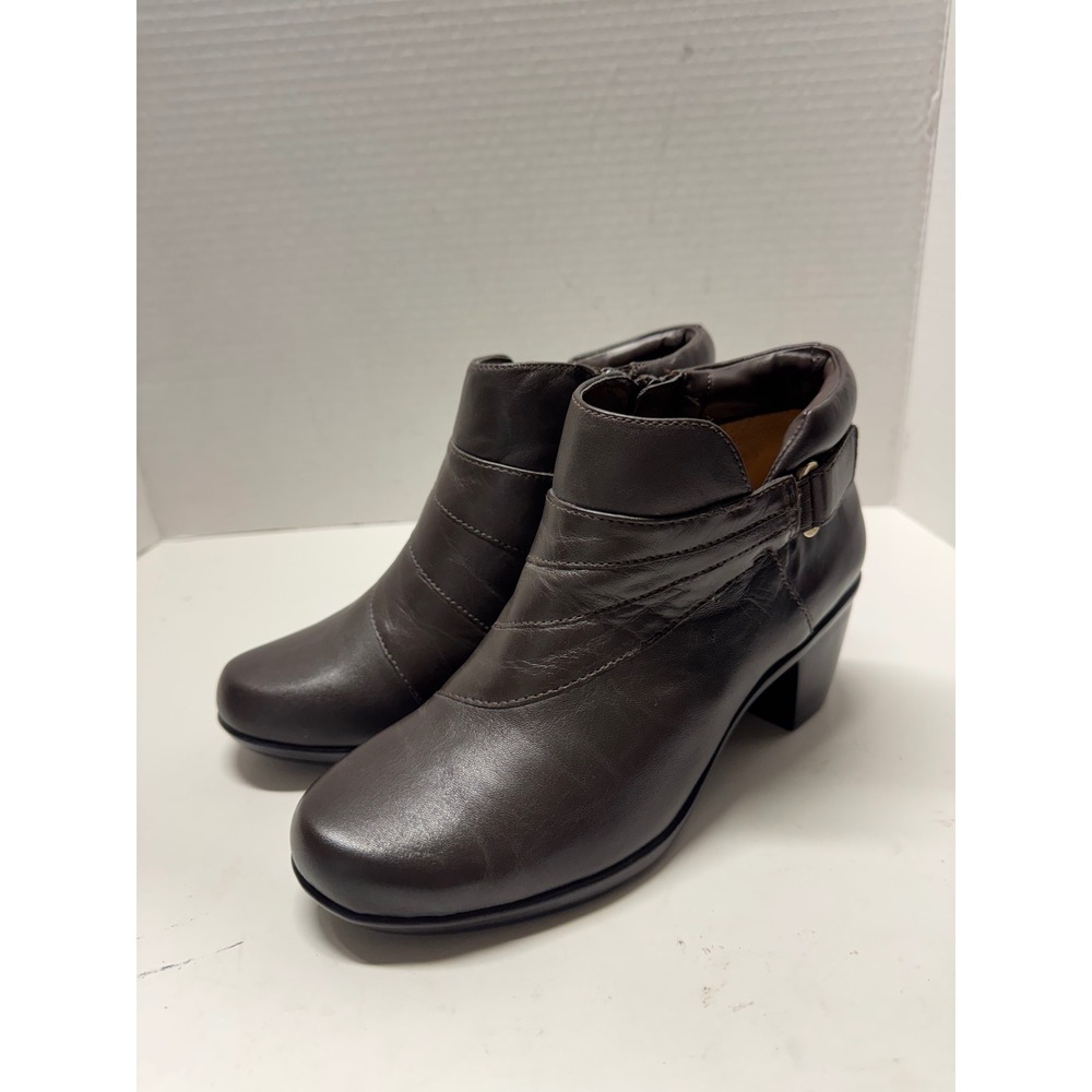 Naturalizer Emilia Brown Leather Ankle Boots Block Heel Side Zip Size 5.5 M